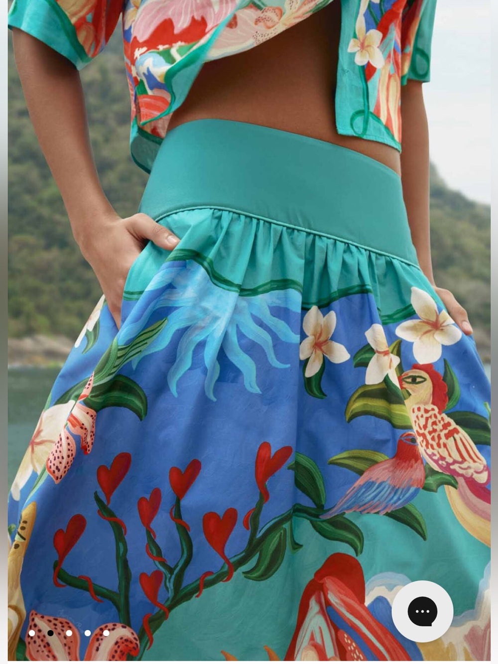 Vibrant Farm Rio Garden of Life Pockets Turquoise Floral Midi Skirt 🌴🌸🩵 - Picture 2 of 8
